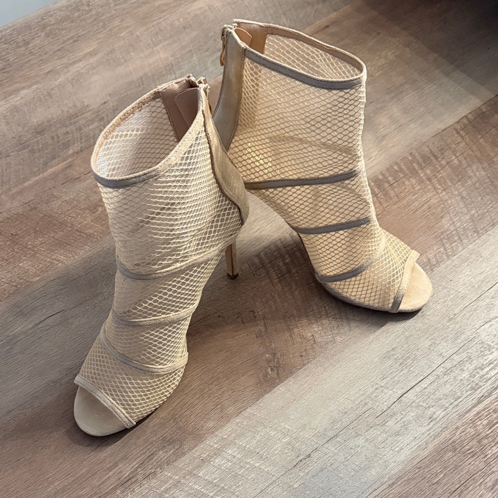 Nicole Miller Cream Mesh Peep-Toe Stiletto Booties